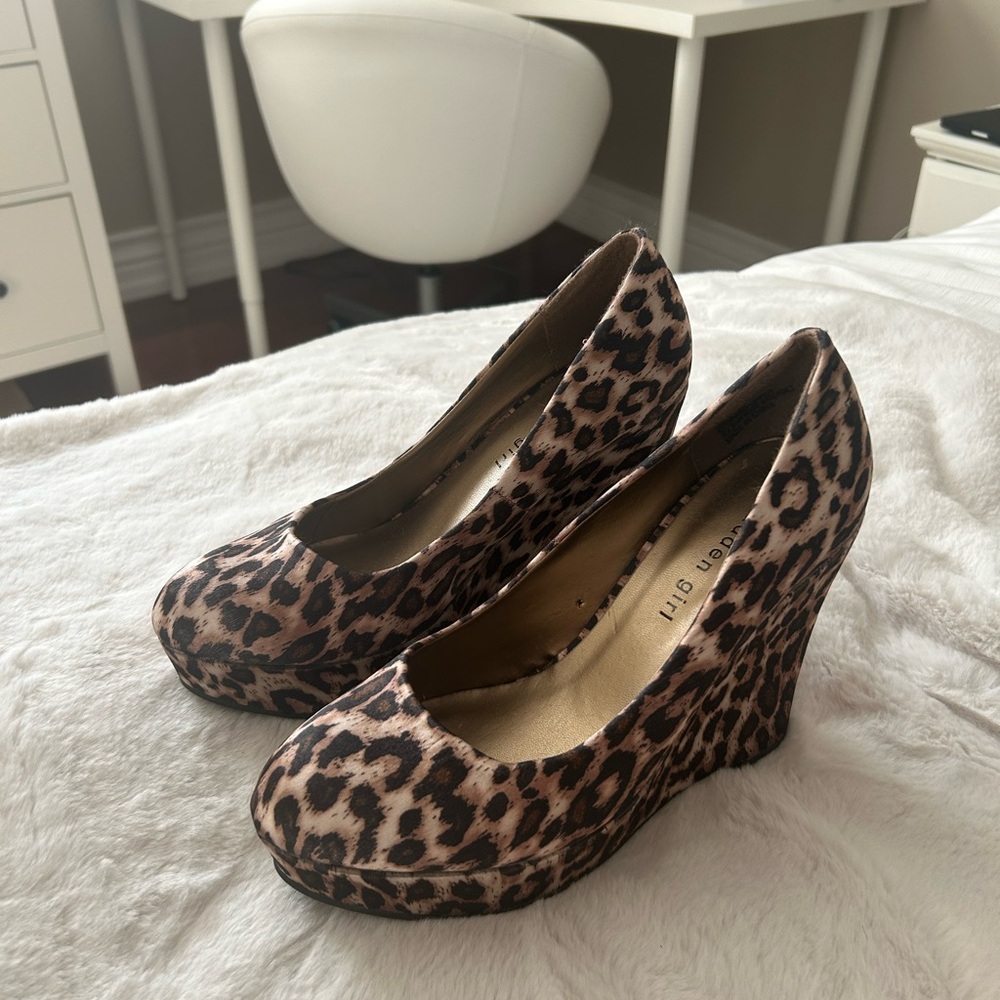 Madden Girl Satin Leopard Wedge Heels